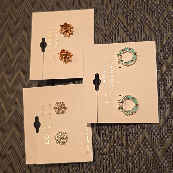 LC LAUREN CONRAD BRAND WOMEN'S HOLIDAY POST PIERCED EARRINGS BUNDLE OF 3 PAIR - Picture 1 of 12